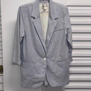 Vintage Real Life white and blue pinstripe Blazer women's Size S